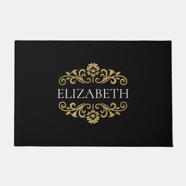 Elegant Monogram zwart goud Deurmat (Voorkant)