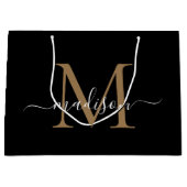 Elegant Monogram Zwart Goud Elegant Script Naam Groot Cadeauzakje (Voorkant)