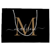 Elegant Monogram Zwart Goud Elegant Script Naam Groot Cadeauzakje (Achterkant)