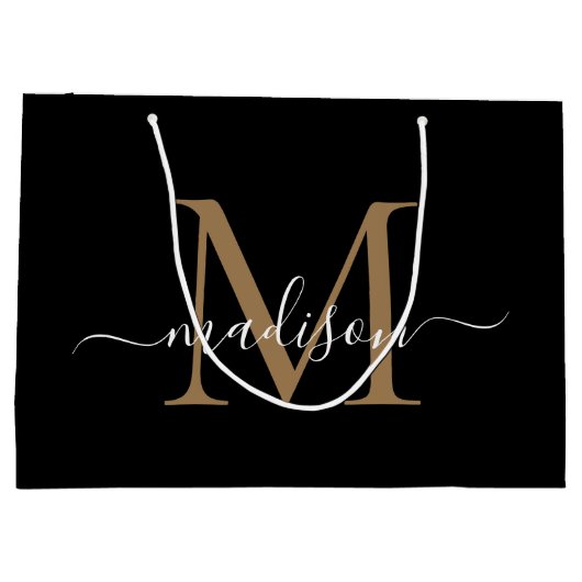 Elegant Monogram Zwart Goud Elegant Script Naam Groot Cadeauzakje (Achterkant)