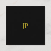 Elegant Monogram Zwart Goud Gewoon Luxe Linnen Vierkante Visitekaartje (Achterkant)