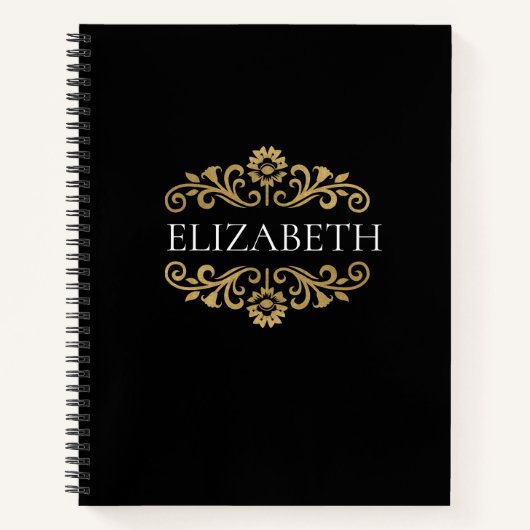 Elegant Monogram Zwart Goud Kantoor School Notitie Notitieboek (Voorkant)