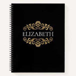 Elegant Monogram Zwart Goud Kantoor School Notitie Notitieboek