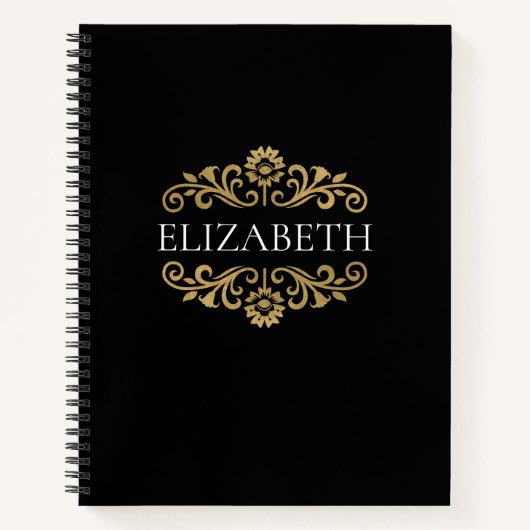 Elegant Monogram Zwart Goud Kantoor School Notitie Notitieboek (Voorkant)