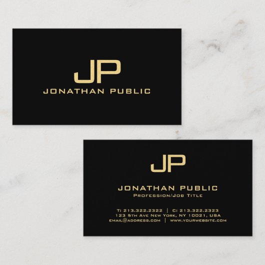 Elegant Monogram Zwart & Goud Luxe Premium Parel Visitekaartje (Voorkant / Achterkant)