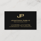 Elegant Monogram Zwart & Goud Luxe Premium Parel Visitekaartje (Achterkant)