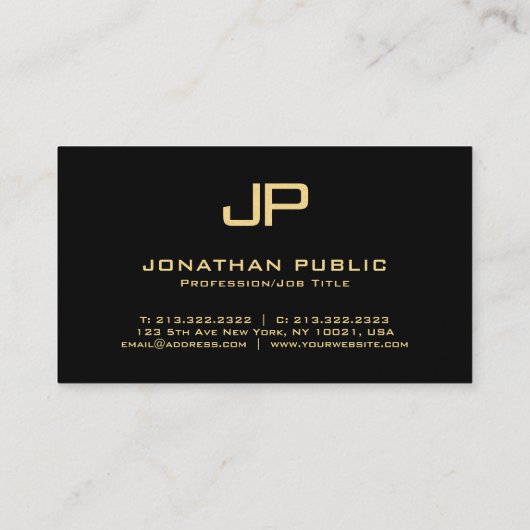 Elegant Monogram Zwart & Goud Luxe Premium Parel Visitekaartje (Achterkant)