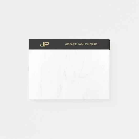 Elegant Monogram Zwart Goud Marmer Sjabloon Post-it® Notes (Voorkant)
