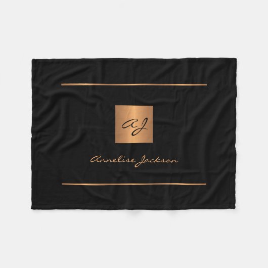 Elegant monogram zwart goud naam script modern fleece deken (Voorkant (Horizontaal))