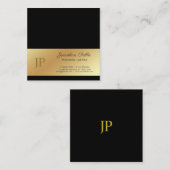 Elegant Monogram Zwart Goud Plain Luxe Zijde Vierkante Visitekaartje (Voorkant / Achterkant)