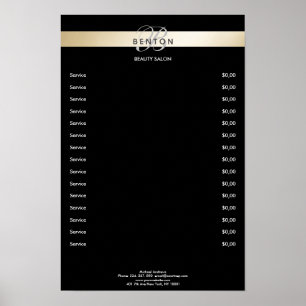 Elegant Monogram Zwart Goud Prijzenlijst Poster