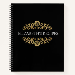 Elegant Monogram Zwart Goud Recept Kookboek Notitieboek