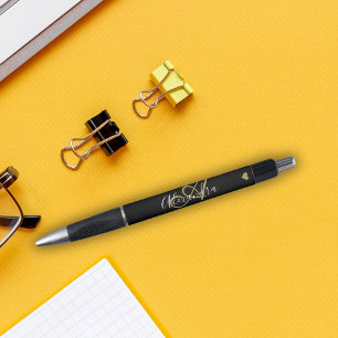 Elegant Monogram Zwart Goud Schrift Naam Pen