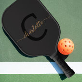 Elegant monogram zwart goud script naam pickleball paddle