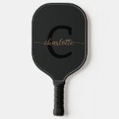 Elegant monogram zwart goud script naam pickleball paddle (Achterkant)