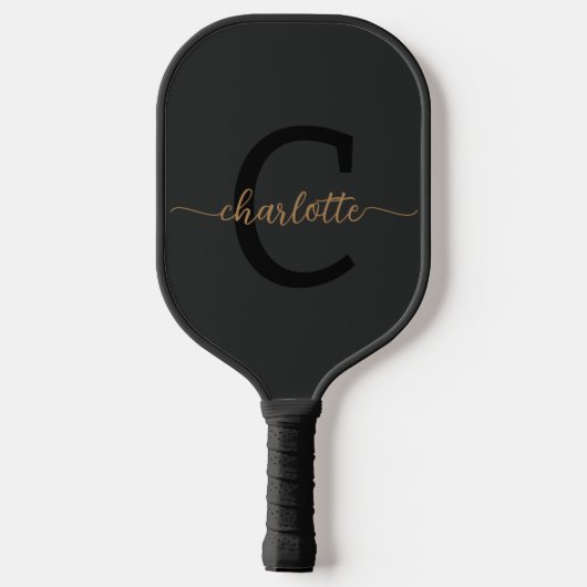Elegant monogram zwart goud script naam pickleball paddle (Achterkant)