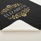 Elegant Monogram Zwart Goud Sherpa Deken (3/4)