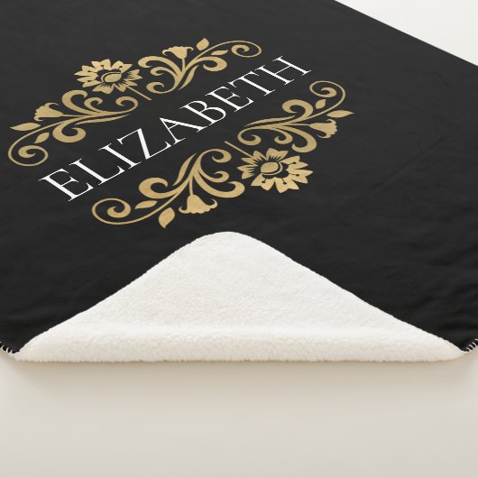 Elegant Monogram Zwart Goud Sherpa Deken (3/4)