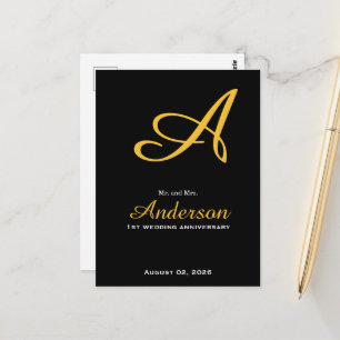 Elegant Monogram Zwart Goud Trouw Verjaardag Briefkaart