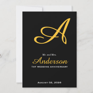 Elegant Monogram Zwart Goud Trouw Verjaardag Kaart