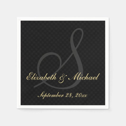 Elegant Monogram Zwart Gouden Bruiloft Papier Serv Servetten (Voorkant)