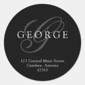 Elegant Monogram Zwart Grijs Adres Ronde Sticker (Voorkant)