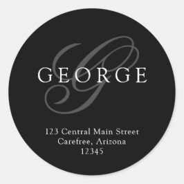 Elegant Monogram zwart grijs adres Ronde Sticker