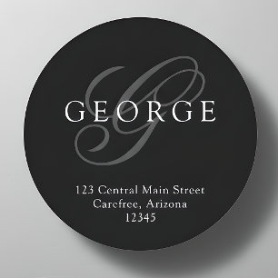 Elegant Monogram Zwart Grijs Adres Ronde Sticker