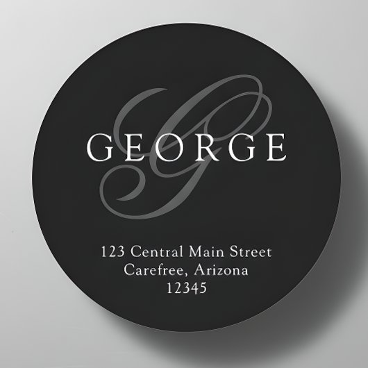 Elegant Monogram Zwart Grijs Adres Ronde Sticker