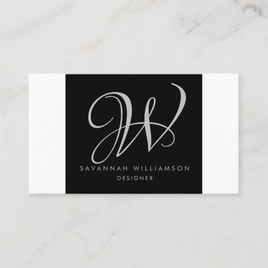 Elegant Monogram Zwart Grijs Designer Visitekaartj Visitekaartje (Voorkant)