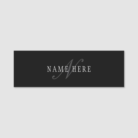 Elegant monogram | Zwart Grijs Wit Naamplaatje (Voorkant)