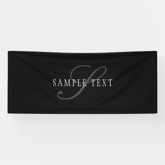 Elegant  monogram | Zwart Grijs Wit Spandoek (Horizontaal)