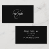 Elegant  monogram | Zwart Grijs Wit Visitekaartje (Voorkant / Achterkant)