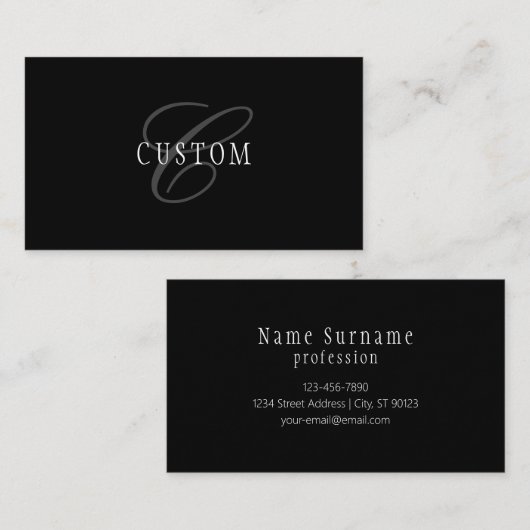 Elegant  monogram | Zwart Grijs Wit Visitekaartje (Voorkant / Achterkant)