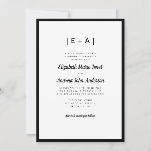 Elegant Monogram Zwart Modern Bold Wedding Kaart (Voorkant)