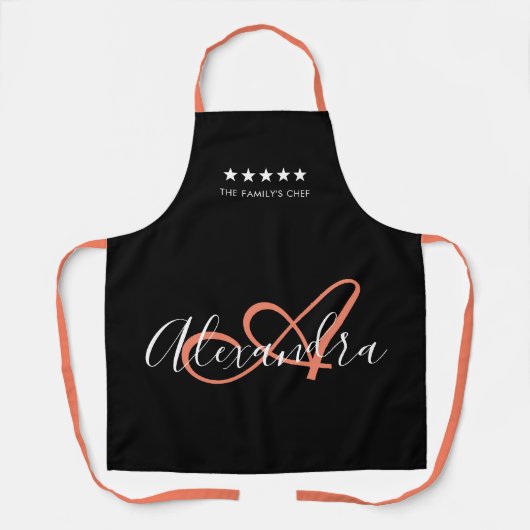 Elegant Monogram Zwart Roze Script Beste Chef Naam Schort (Voorkant)