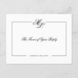 Elegant Monogram Zwart Script Bruiloft antwoord Uitnodiging Briefkaart