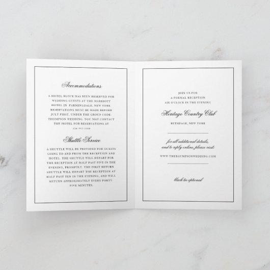 Elegant Monogram Zwart Script Gevouwen Bruiloft (Binnen)