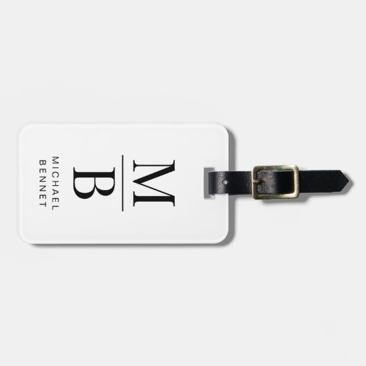 Elegant monogram zwart-wit bagagelabel (Voorkant horizontaal)