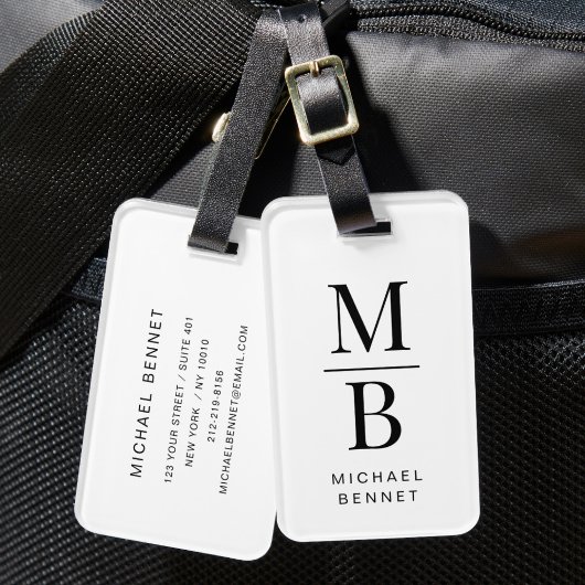 Elegant monogram zwart-wit bagagelabel