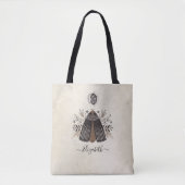 Elegant Monogram Zwart Wit Bloemen Vlinder Tote Bag (Voorkant)