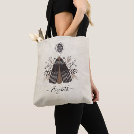 Elegant Monogram Zwart Wit Bloemen Vlinder Tote Bag
