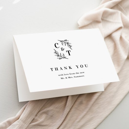 Elegant Monogram Zwart-Wit Bruiloft Bedankkaart