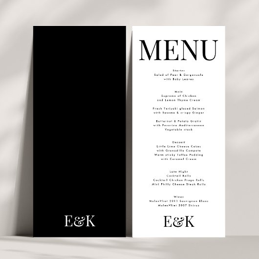 Elegant Monogram Zwart Wit Bruiloft BOLD BIG Menu