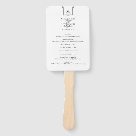 Elegant  Monogram Zwart-wit Bruiloft Handwaaier (Voorkant)