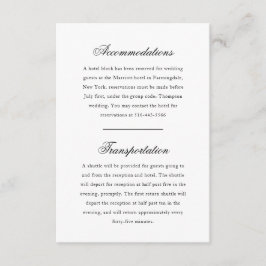 Elegant Monogram Zwart-wit bruiloft Hotel Informatiekaartje