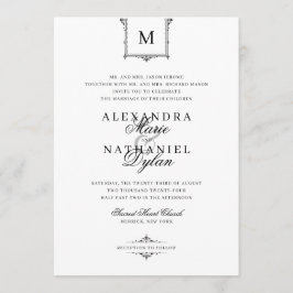 Elegant  Monogram Zwart-wit Bruiloft Kaart