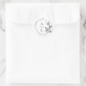 Elegant Monogram Zwart Wit Bruiloft Ronde Sticker (Tas)