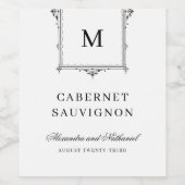 Elegant Monogram Zwart-wit Bruiloft Wijn Etiket (Enkel label)
