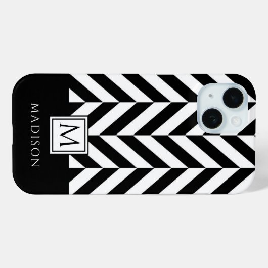 Elegant monogram zwart-wit Case-Mate iPhone case (Achterkant (horizontaal))